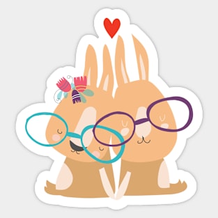 Bunny couple wearing glasses Sticker